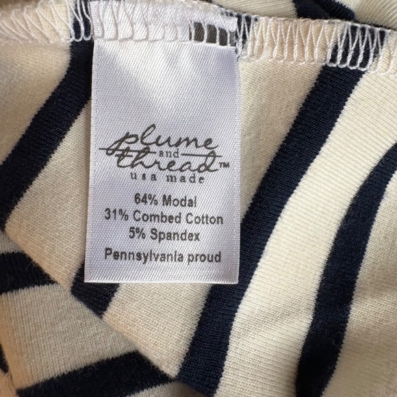 Plume and Thread Womens Sz 2 Medium Dress Cream Navy Blue Striped Made USA NEW - Picture 7 of 8